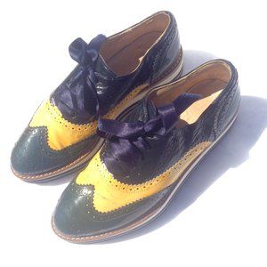 HEGO'S Oxford Shoes Yellow Green Navy  MSRP $400